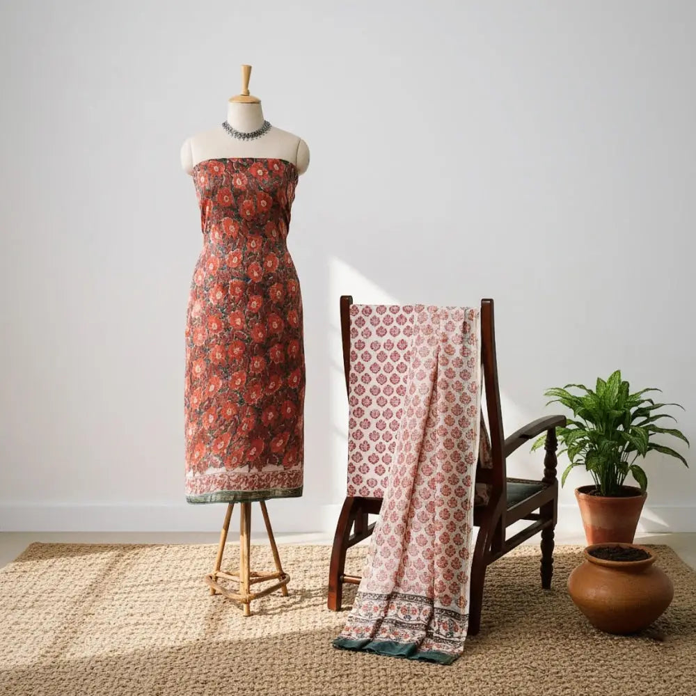 Sanganeri printed suit materials of rajasthan