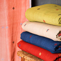 itokri godavari jamdani fabrics. Jamdani pure handloom cotton fabric from Andhra Pradesh. The base fabric for Jamdani is unbleached cotton yarn and the design is woven using bleached cotton yarns so that a light-and-dark effect is created.