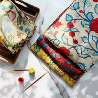 itokri penwork fabrics. kalamkari involves using a pen for freehand drawing of the subject and filling in the colors. This technique has been practiced for approximately 200 years in srikalahasti.