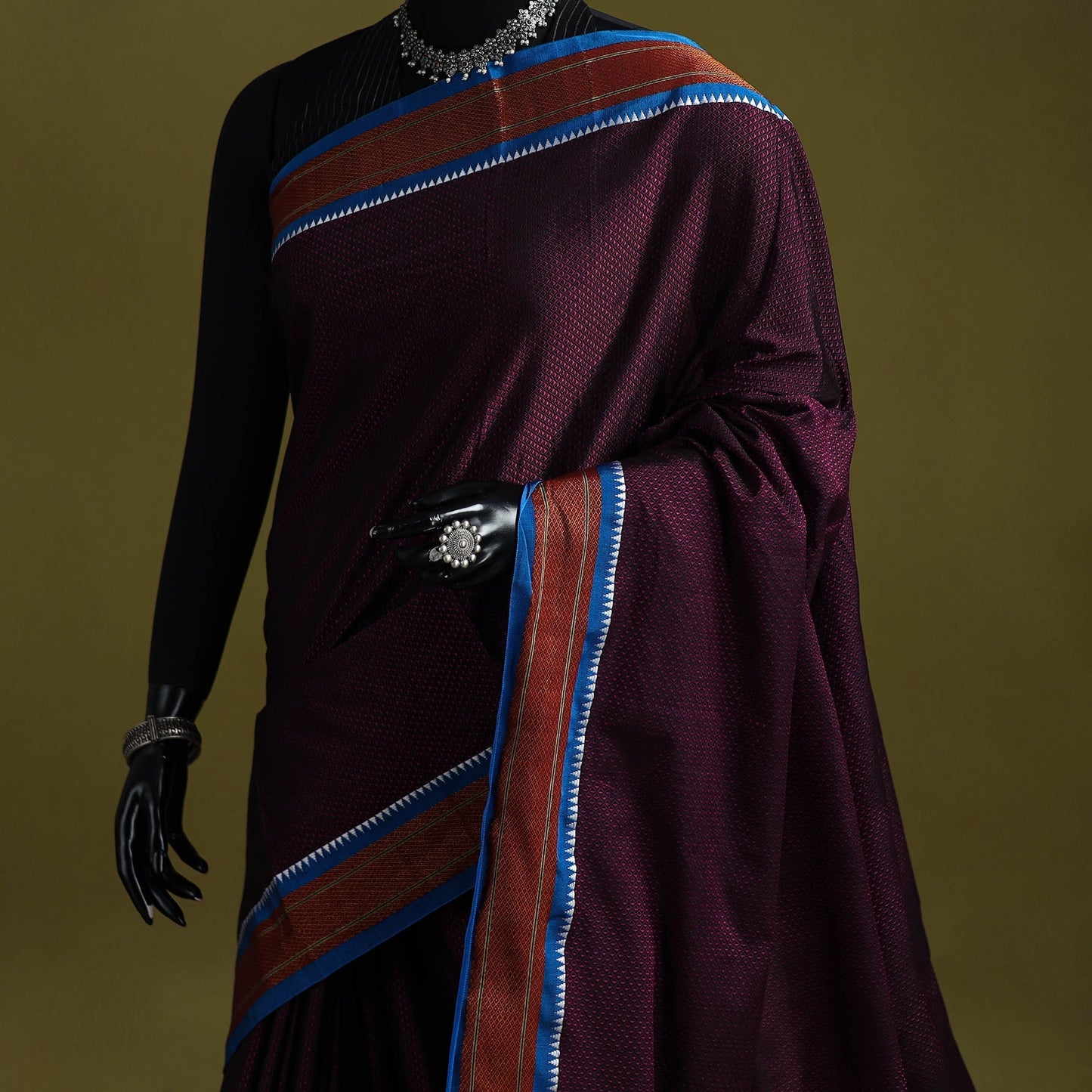 Silk cotton khun saree with ilkal pallu chikki paras border