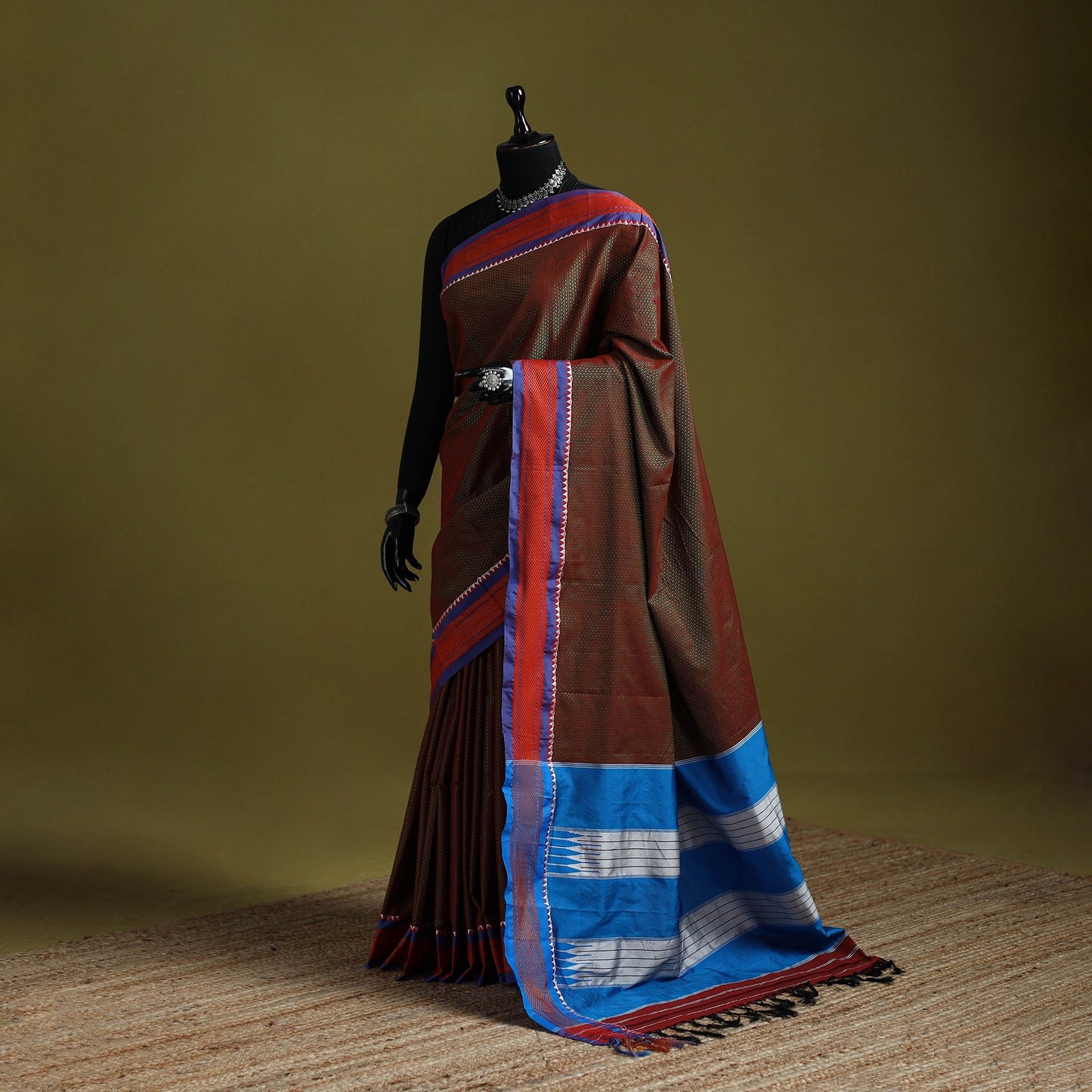 Silk cotton khun saree with ilkal pallu chikki paras border