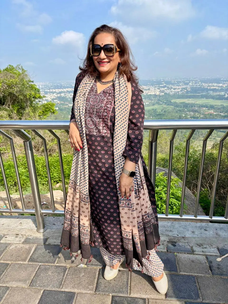 Happy cutomer wearing ajrakh suit