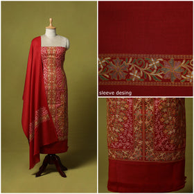 3pc Heavy Chain Stitch Embroidered Merino Wool Unstitched Dress Material 30