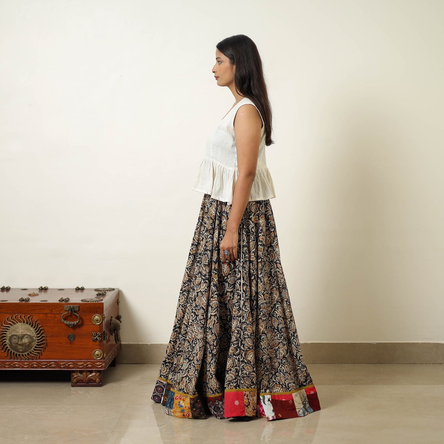 Multicolor - hand printed cotton long bagru skirt 02