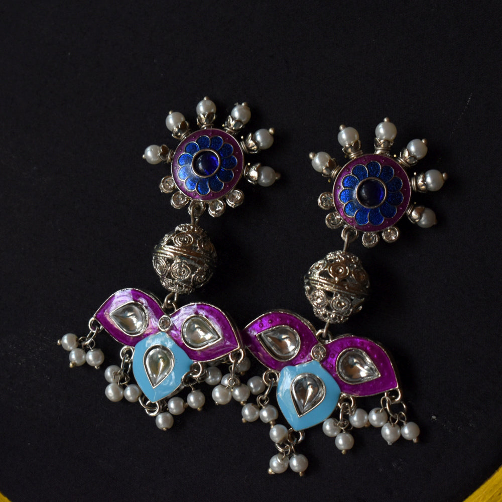 Bindurekha German Silver Meenakari Studs