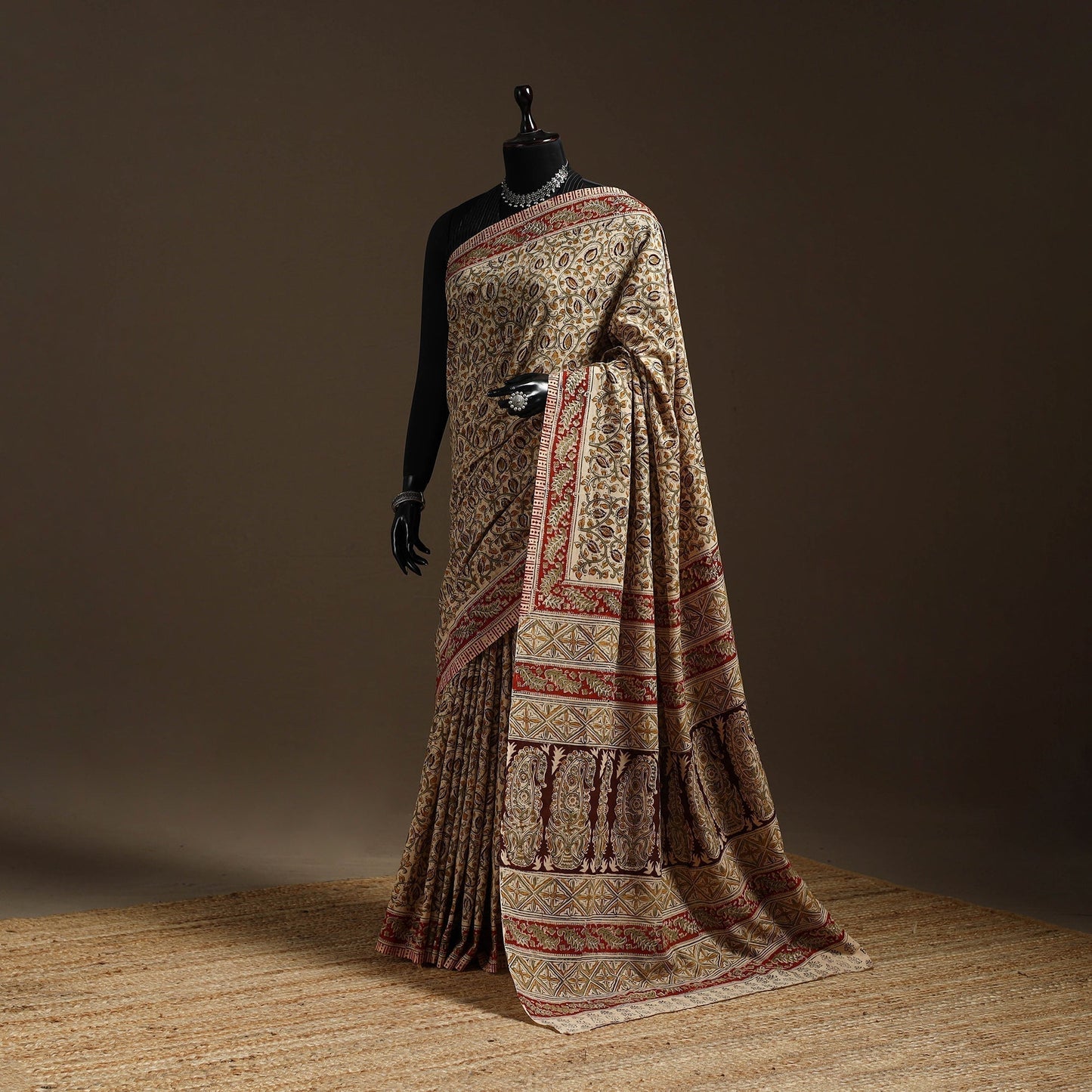 Beige - natural dyed pedana cotton kalamkari saree 30