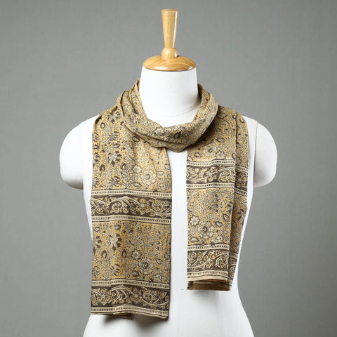 Yellow Pedana Kalamkari Block Printed Natural Dyed Cotton Stole
