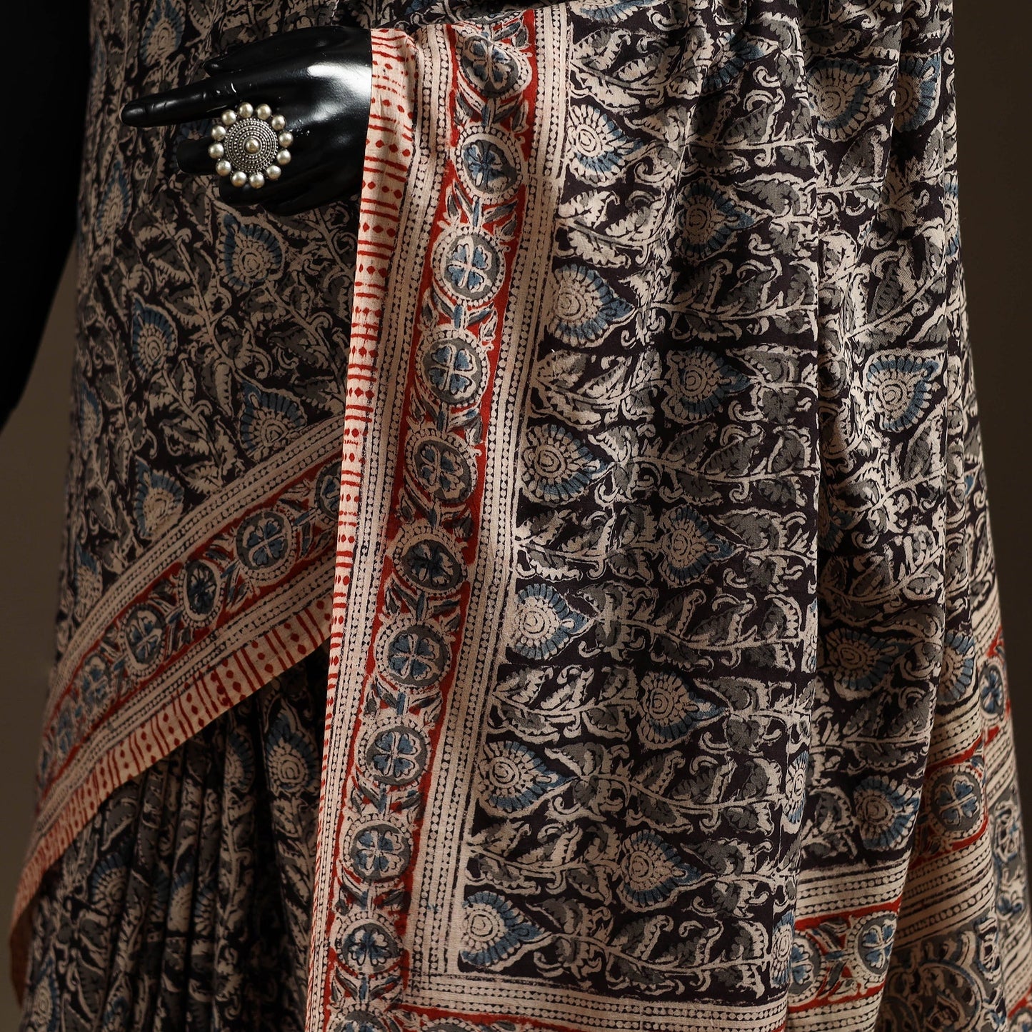 Black - natural dyed pedana cotton kalamkari saree 24