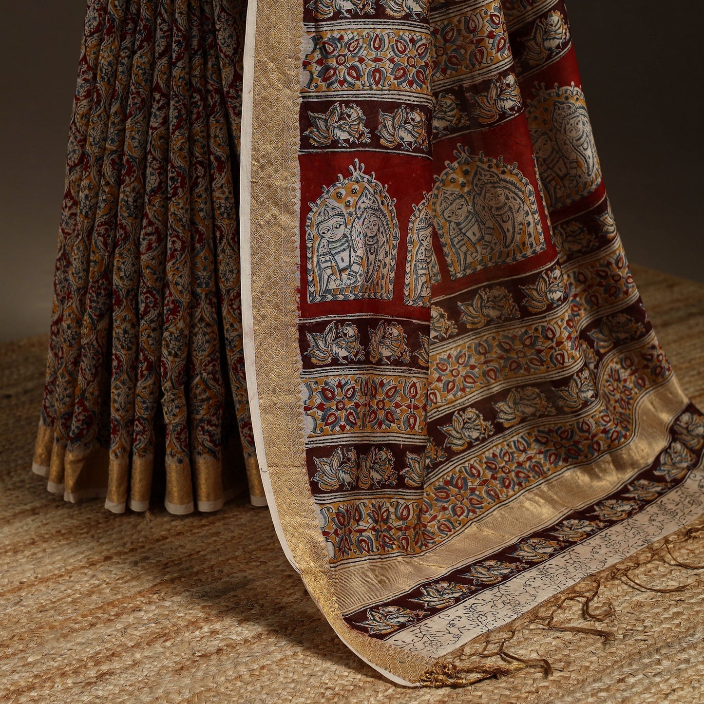Brown - natural dyed pedana chanderi silk kalamkari saree