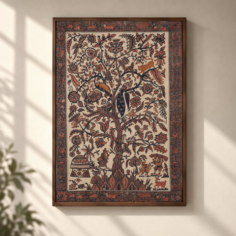 Maroon - kalamkari art wall hanging with tree of life motif by pitchuka srinivas (72 x 60 in)