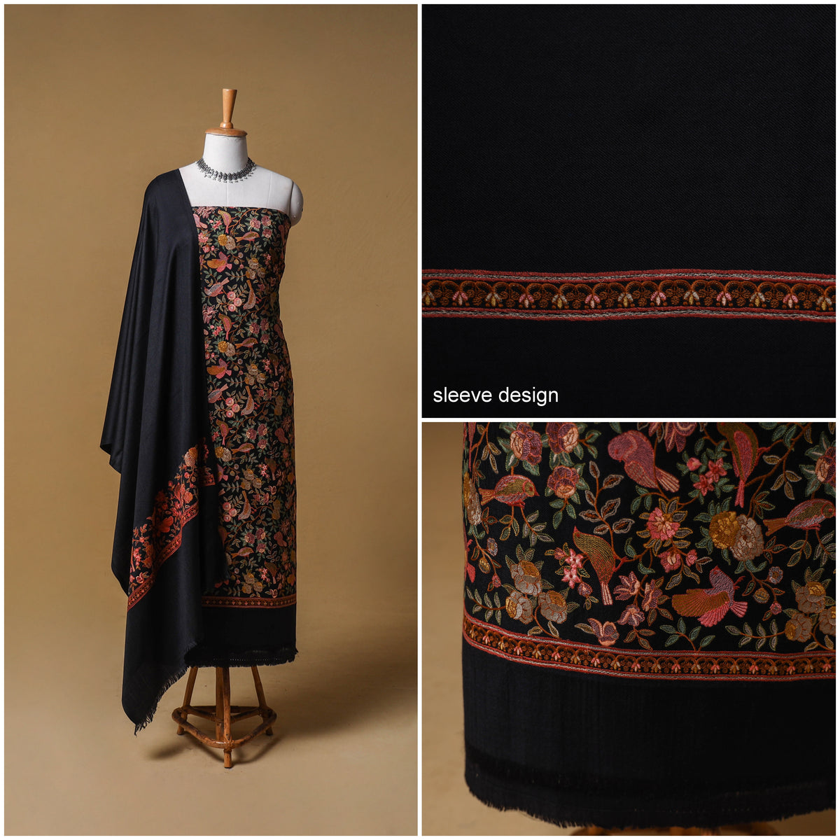 Woolen Full Embroidered Unstitched Dress Material: Kurta, Bottom & Dupatta 11