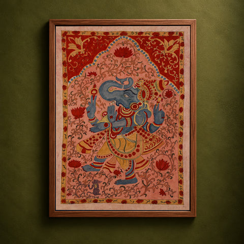 Srikalahasti Kalamkari Art Wall Hanging with Lord Ganesha Motif by Ghanshyam Sarode (52 x 33 in) 03