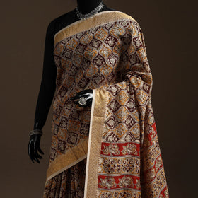 Brown - natural dyed pedana chanderi silk kalamkari saree