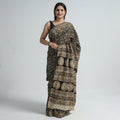 Black Pedana Block Print Cotton Kalamkari Saree
