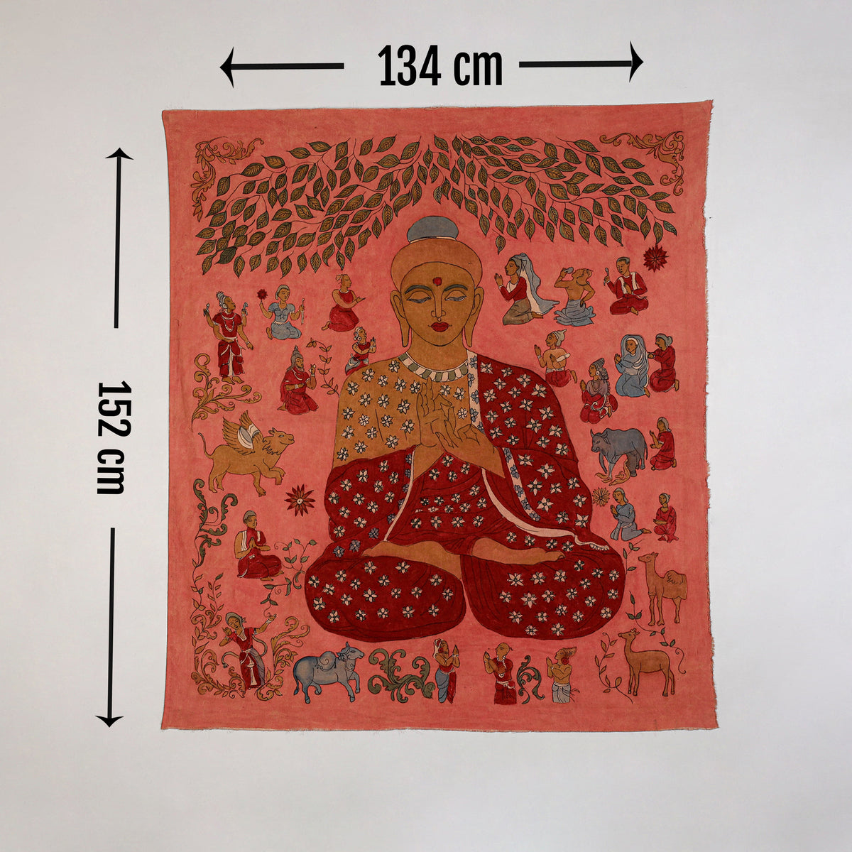 Srikalahasti Kalamkari Art Wall Hanging with Lord Buddha Motif by Ghanshyam Sarode (60 x 53 in) 05