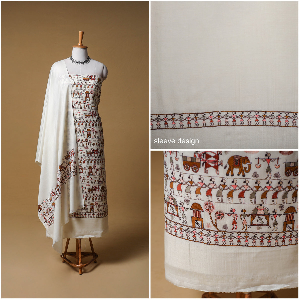 Woolen Full Embroidered Unstitched Dress Material: Kurta, Bottom & Dupatta 12