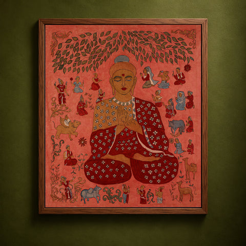 Srikalahasti Kalamkari Art Wall Hanging with Lord Buddha Motif by Ghanshyam Sarode (60 x 53 in) 05