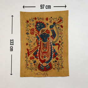 Srikalahasti Kalamkari Art Wall Hanging with Lord Krishna Motif by Ghanshyam Sarode (52 x 38 in) 06