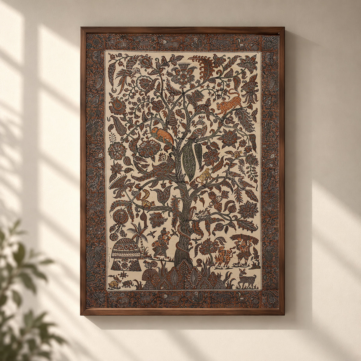 Brown - kalamkari art wall hanging with tree of life motif by pitchuka srinivas (72 x 60 in)