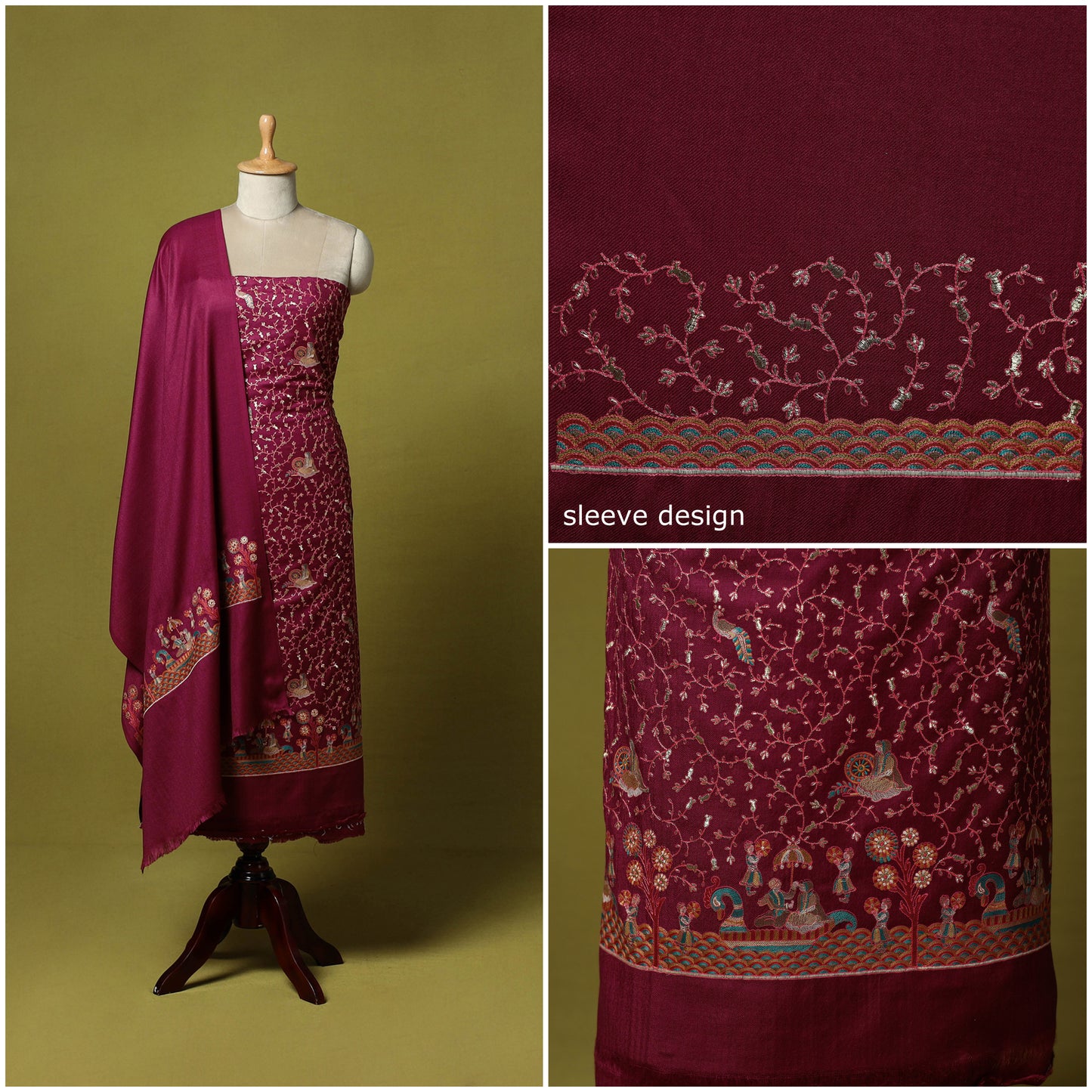 Purple - 3pc Embroidered Merino Wool Unstitched Dress Material 15