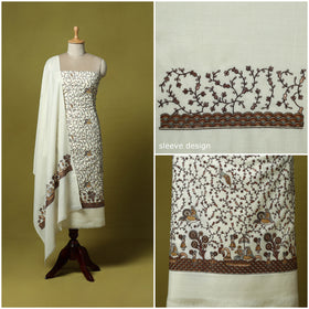 White - 3pc Embroidered Merino Wool Unstitched Dress Material 16