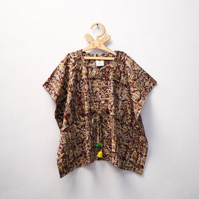 Brown Kalamkari Block Print Cotton Kids Kaftan (3-4 Years)