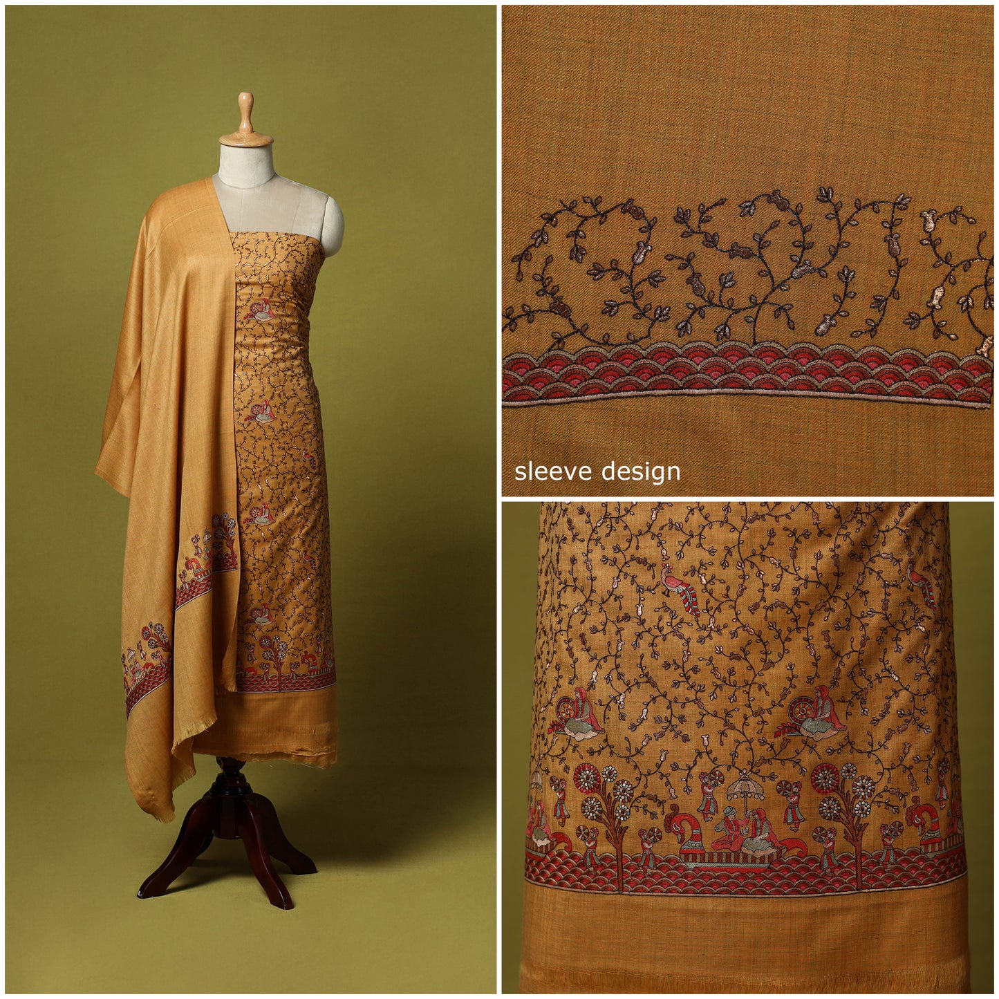 Yellow - 3pc Embroidered Merino Wool Unstitched Dress Material 17