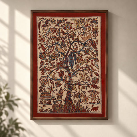 Kalamkari art wall hanging with tree of life motif by pitchuka srinivas (72 x 60 in)