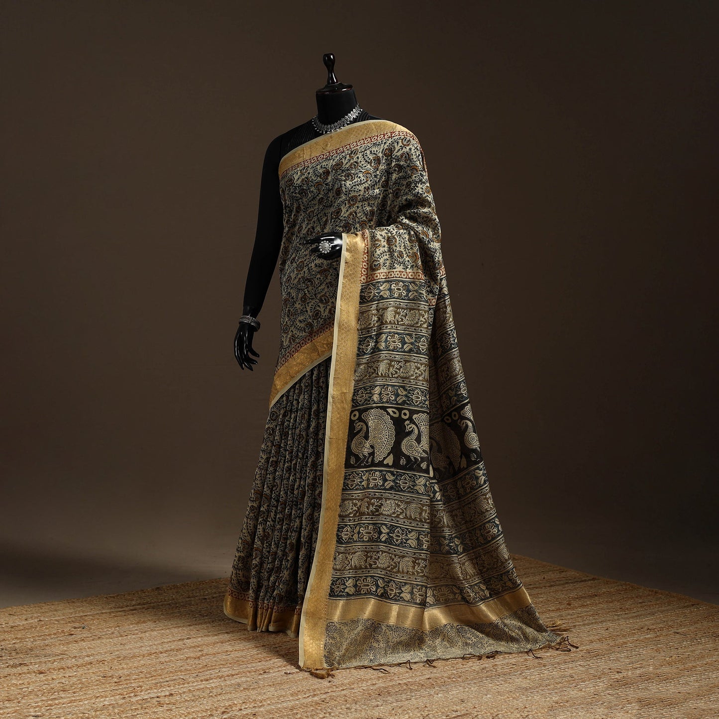 Beige - natural dyed pedana chanderi silk kalamkari saree