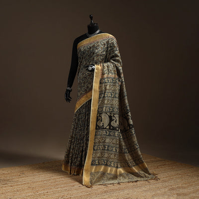 Beige - natural dyed pedana chanderi silk kalamkari saree