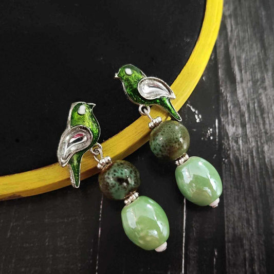 Bindurekha Green Beads Birdie Earrings