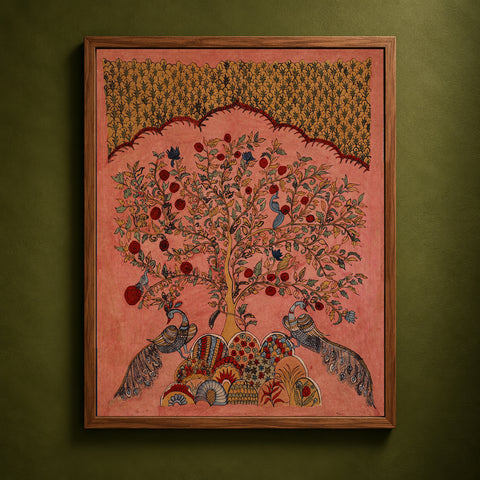Srikalahasti Kalamkari Art Wall Hanging with Tree of life Motif by Ghanshyam Sarode (44 x 53 in) 08