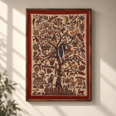 Kalamkari art wall hanging with tree of life motif by pitchuka srinivas (72 x 60 in)