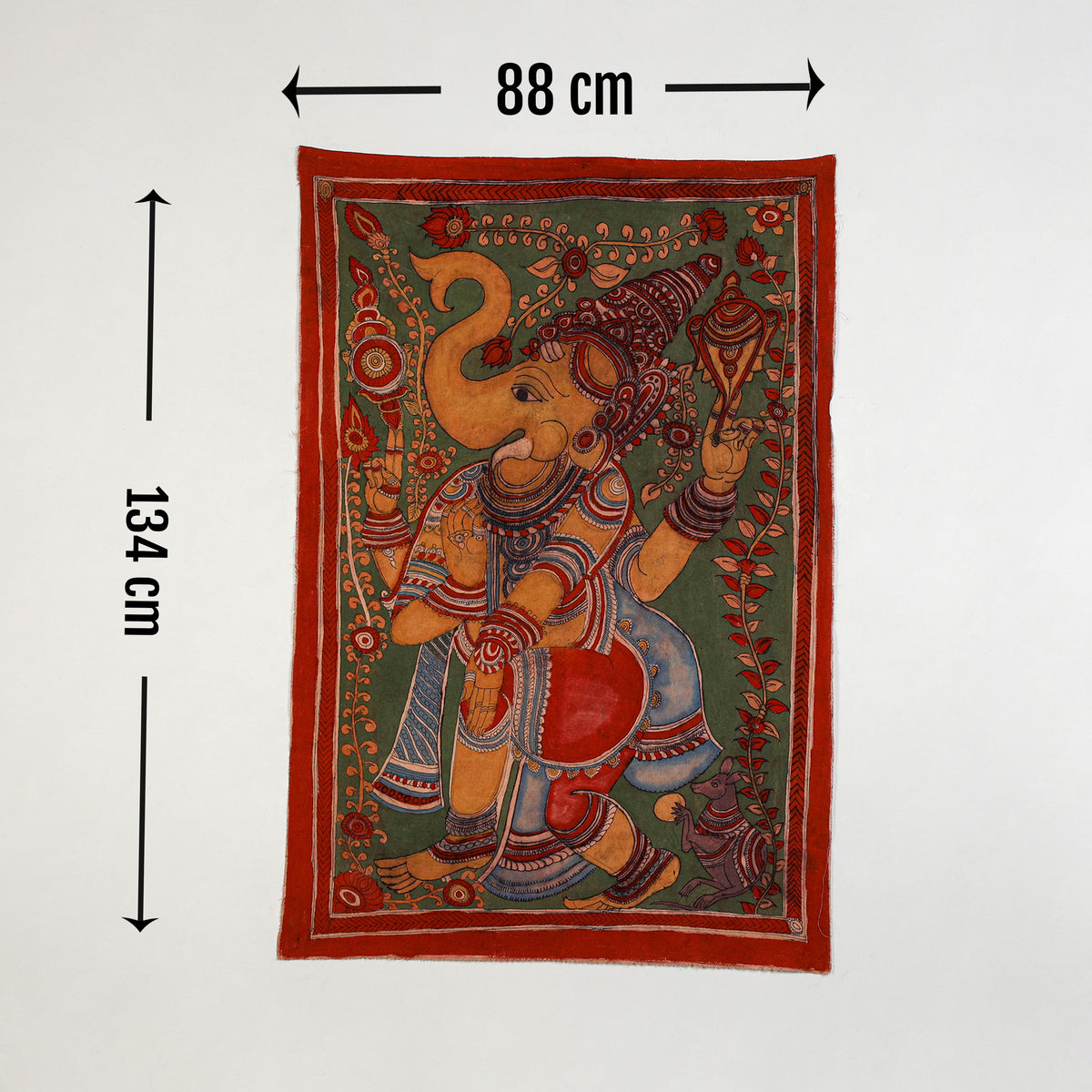 Srikalahasti Kalamkari Art Wall Hanging with Lord Ganesha Motif by Ghanshyam Sarode (53 x 34 in) 09