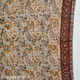 Brown Pedana Block Print Cotton Kalamkari Saree