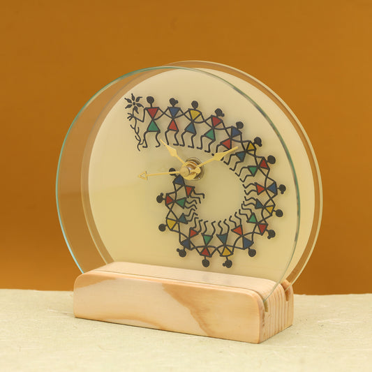 Ullhas - Hand-Painted Glass Warli Desk Clock