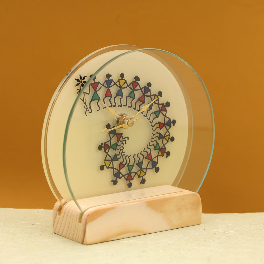 Ullhas - Hand-Painted Glass Warli Desk Clock