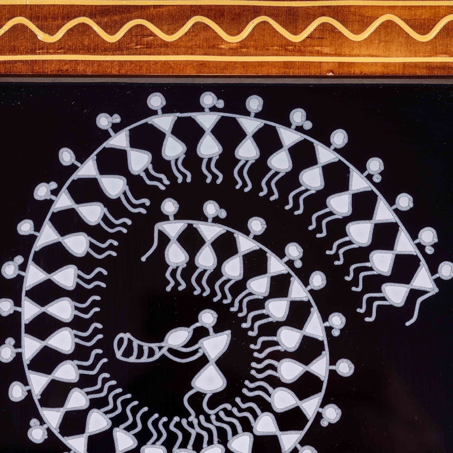 Anandi - Hand-Painted Glass Fusion Warli Celebration Wall Art Frame