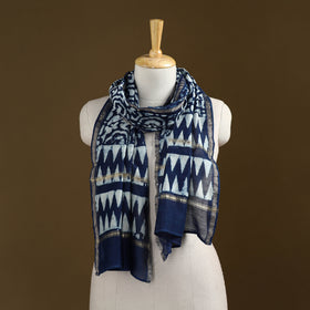 Blue - Pipad Hand Block Print Natural Dyed Chanderi Silk Handloom Stole 22