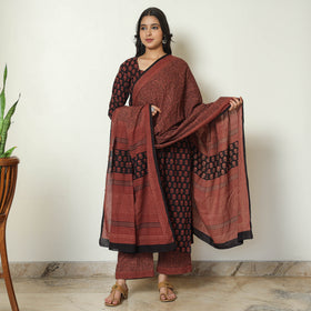 Multicolor - Bagh Block Printed Cotton Kurta with Palazzo & Dupatta Set 09