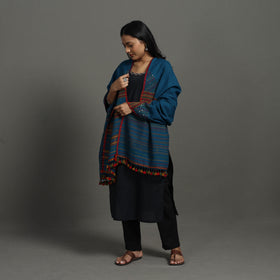 Blue Kutch Bhujodi Weaving Mirror Work Handloom Woolen Shawl