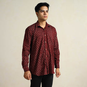 Buy Maroon Pochampally Ikat Weave Cotton Men Full Sleeve Shirt 24 Online at iTokri.com