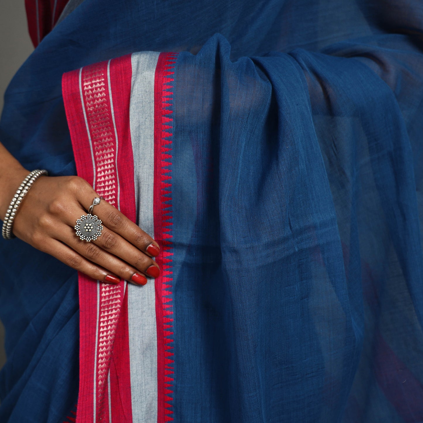 Blue - Cresendo Cotton Handloom Saree 04