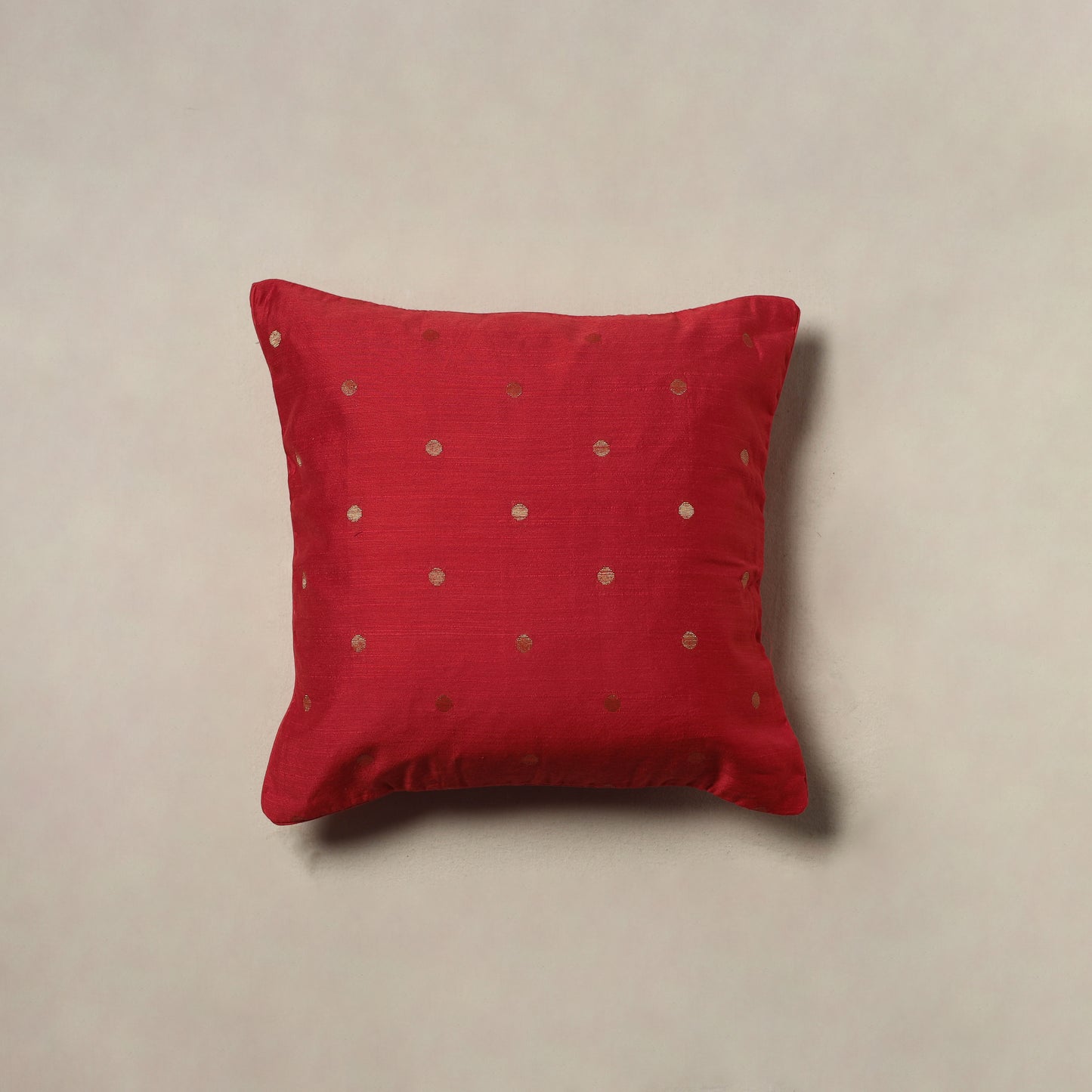 Polka Dot Zari Buti Plain Cushion Cover (16 x 16 in) 13