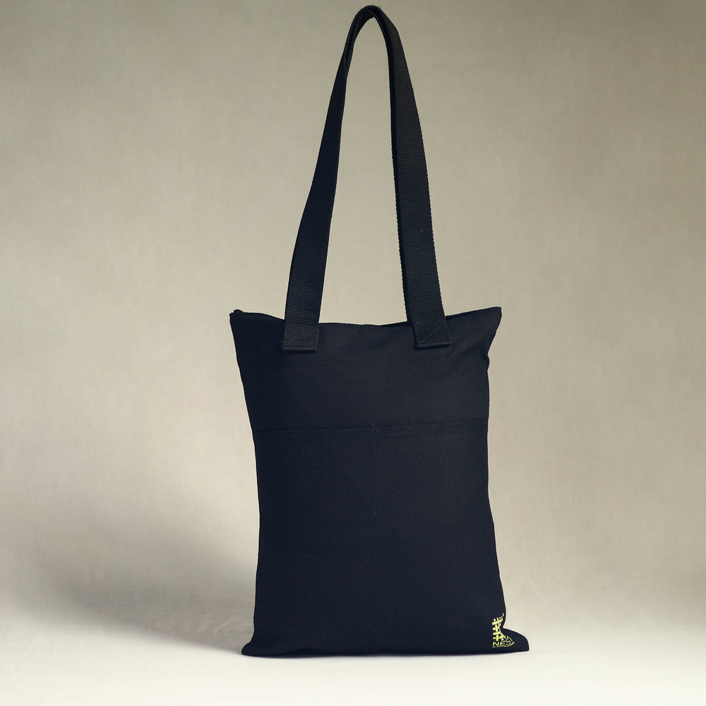 Black - North-East India's Iconic Symbols Cotton Canvas Tote Bag