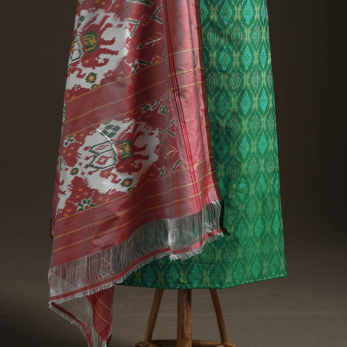 Pochampally Ikat Handloom Sico Unstitched Dress Material: Kurta with Mulberry Silk Dupatta 32