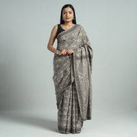 Brown - Bindaas Art Block Printed Natural Dyed Cotton Saree 28