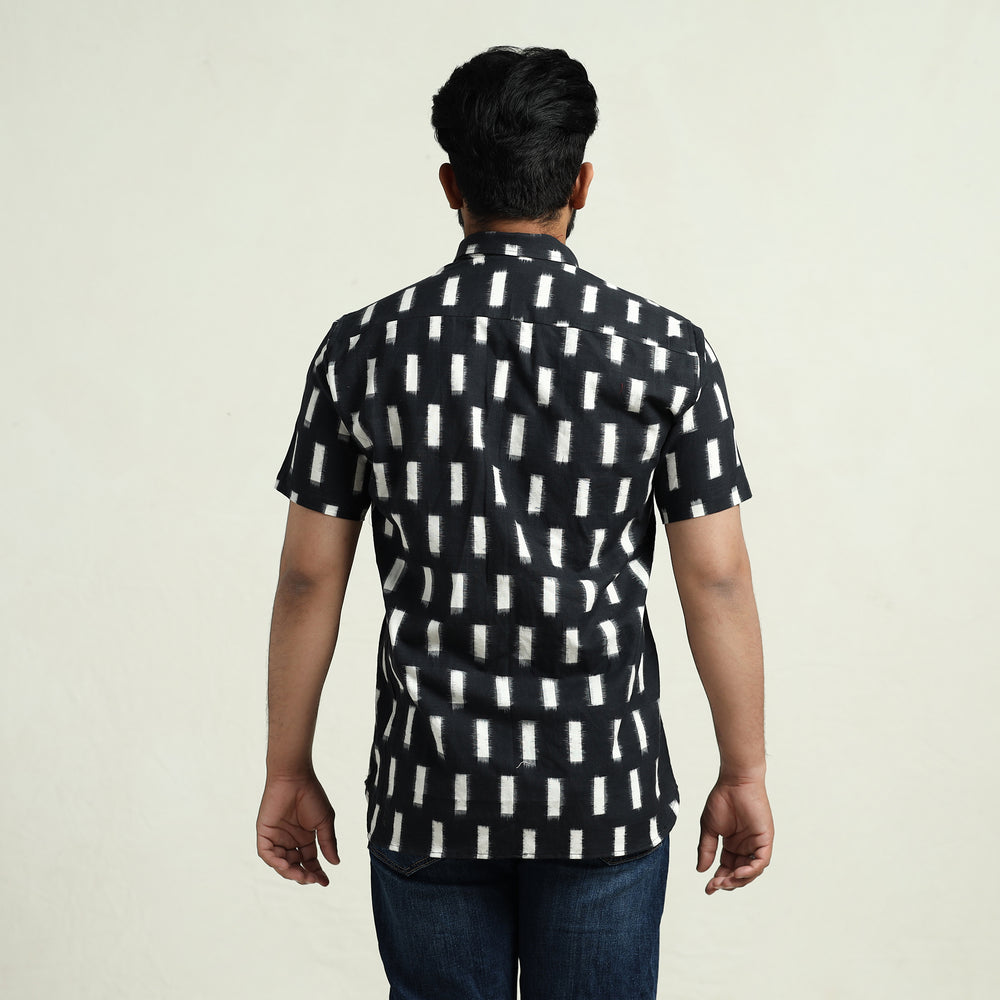 Black - Pochampally Double Ikat Handloom Cotton Men Half Sleeve Shirt 46