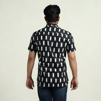 Black - Pochampally Double Ikat Handloom Cotton Men Half Sleeve Shirt 46