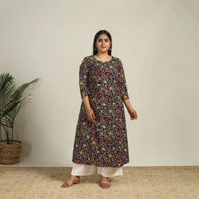 Buy Black Printed Cotton A-Line Kalamkari Kurta For Women